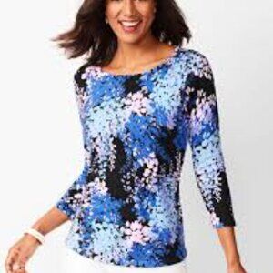 New Talbots Classic bateau-Neck Floral Blue Sweater  P4236